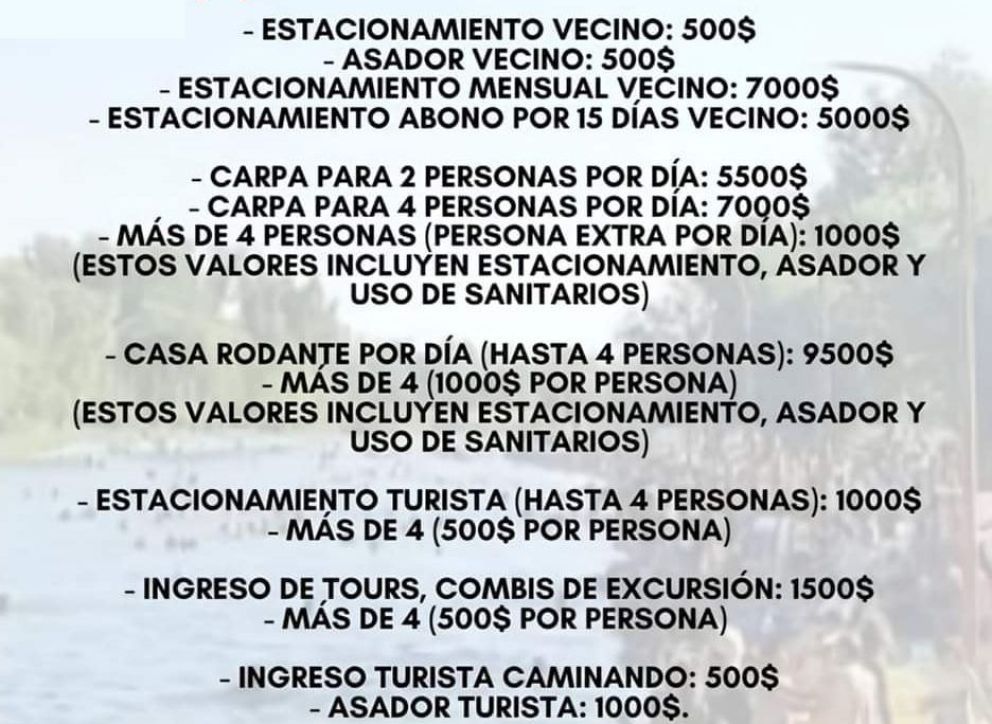 Tarifas para disfrutar del Complejo Río Conlara