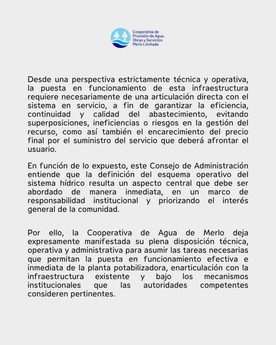 La Cooperativa de Agua reclama definiciones “urgentes” tras el anuncio del Municipio sobre el manejo del Azud de Piedra Blanca