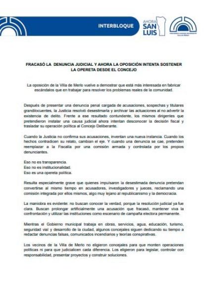 El oficialismo acusó a la oposición de montar una "opereta política" 